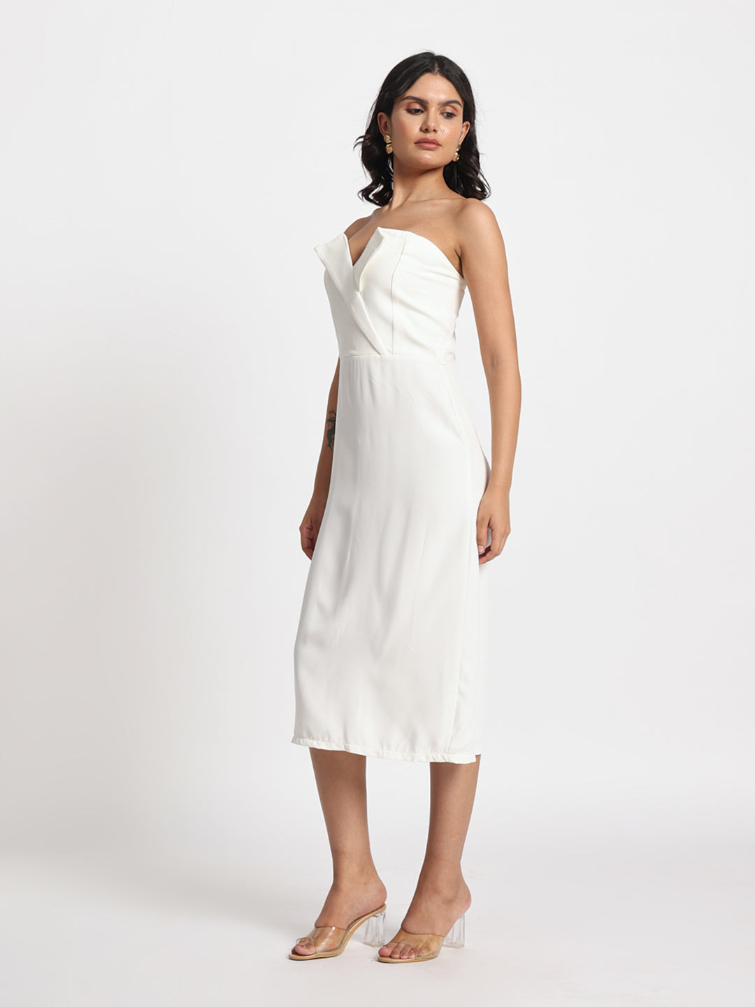 Radiance White Embellished Offshoulder Dress