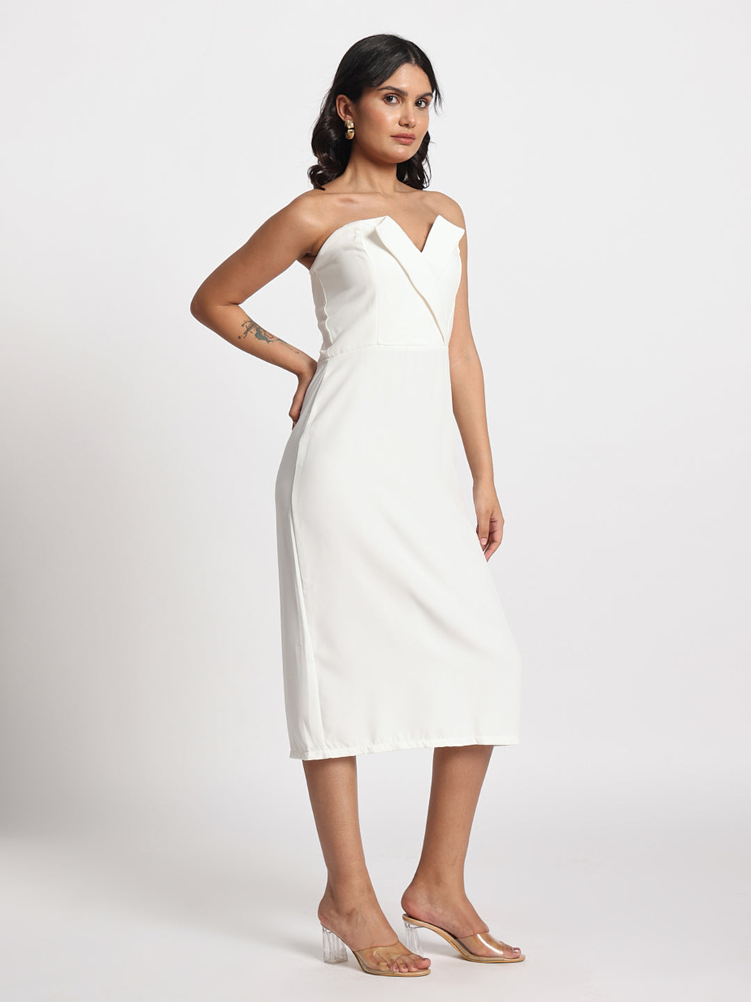 Radiance White Embellished Offshoulder Dress