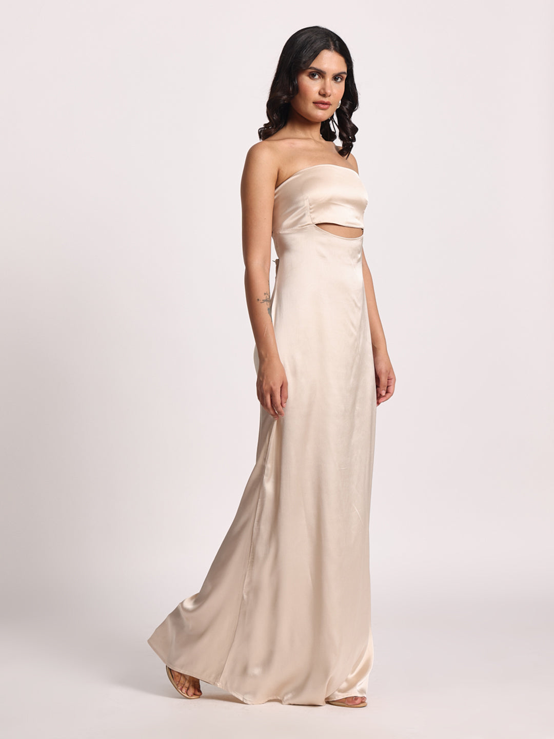 Ivory Whisper Satin Cutout Gown