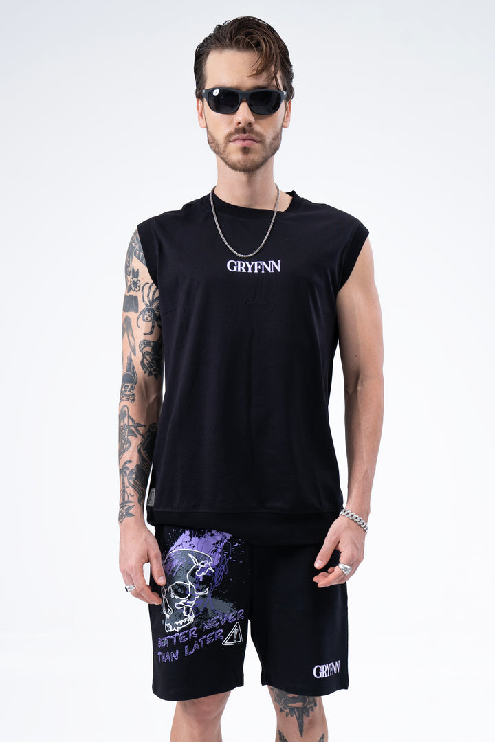 "Better Never Than Later" Skull & Mixtape Vest